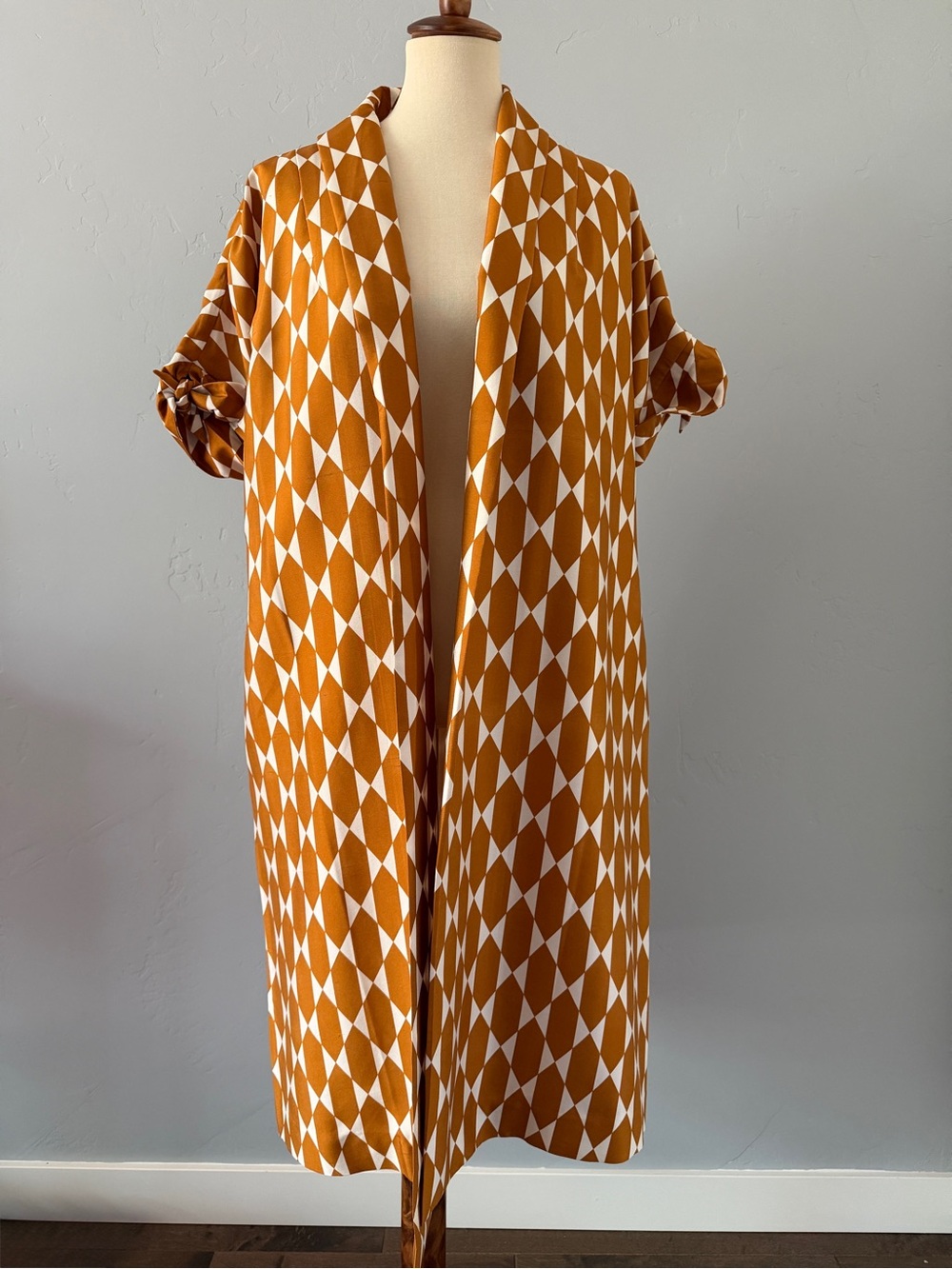 Tory Burch Haley Diamond Tile Silk Kimono - Caramel Amber Gold - Silk - Size 10